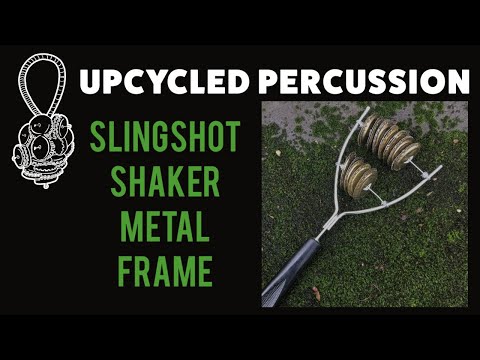 Upcycled Percussion - Slingshot Shaker - Stainless Steel & Bakelite Handle - Gold Q Bottle Caps image 8