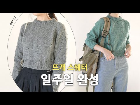 탑다운 입문자용 레글런 스웨터 이 영상 하나로 완전 정복 - 목 겹단 시작부터 뒷목단차 되돌아뜨기, 레글런 늘림, 마무리까지 | 바늘이야기 (크롭 레글런 탑다운 스웨터)