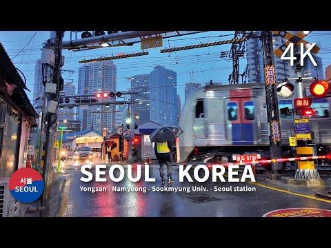 Walk in Heavy Rain at Night in Seoul, Korea 4K