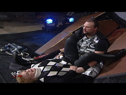 Bubba Ray Dudley Powerbombs Mae Young Off The Stage Through A Table!