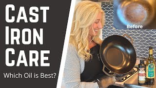 Cast Iron Skillet Seasoning - A Detailed How-To Video: Grapeseed vs Flaxseed Oils + the “Egg Test”!