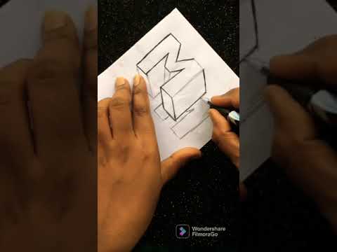Very Easy!! How To Drawing 3D Floating Letter "M"  - Anamorphic Illusion - 3D Trick Art on paper