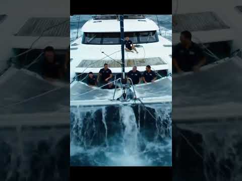 Catamaran Hit by Rogue Wave 🌊⛵ Crew in Panic! #catamaran #waves #sailing