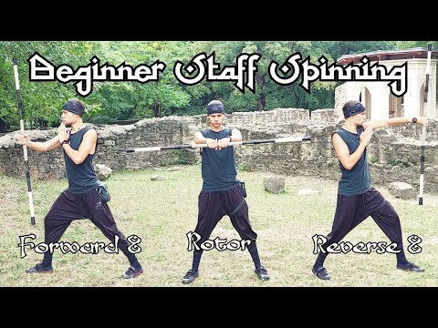 Beginner Staff Spinning Tutorial: forward 8, reverse 8, rotor