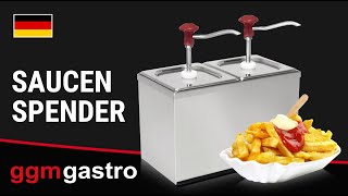 Commercial Condiment Dispenser - 2x 2 litres - adjustable dose - 30ml per pump - with container - incl. stainless steel frame - Chromed steel and plastic - 340x180x340mm