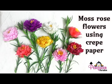 How to make Moss rose flowers using crepe paper | Crepe Paper flowers | Flower making easy
