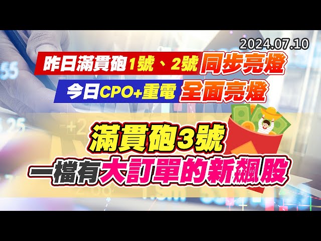 20240710《股市最錢線》#高閔漳 ” 昨日滿貫砲1號、2號，同步亮燈；今日CPO+重電，全面亮燈“ ”滿貫砲3號，一檔有大訂單的新飆股 ”