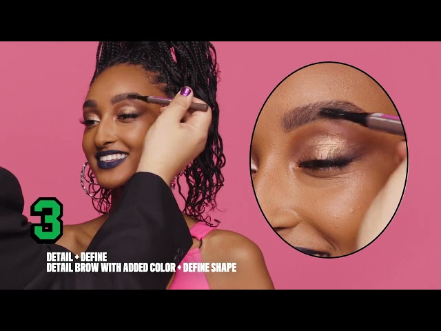 Someone applying thick and arched brows with Zero To Brow Stencils