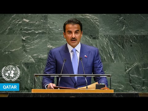 Qatar Amir Sheikh Tamim addresses the United Nations General Assembly