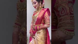 sandal saree pink aari work blouse  bridal makeup video