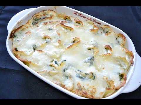 Pasta al forno. Conchiglioni ripieni con ricotta e spinaci. Ricetta facile