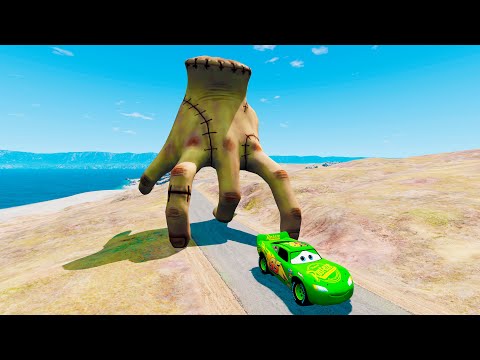 Epic Escape From The Giant Hand Thing from Wednesday | Lightning McQueen VS Thing | BeamNG.Drive #1