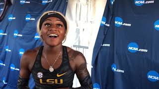 Sha’Carri Richardson of LSU talks after running 10.75 world junior and NCAA