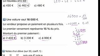 Seconde – Sans calculatrice #1 : QCM sur pourcentages, fractions et moyenne