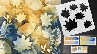 WATERCOLOR Negative Painting Leaves 🌿 (Using Stencils) - 437