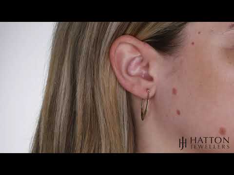 9ct Yellow Gold Oval Ribbed Hoop Earrings - 15mm