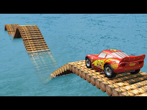 Impossible Log Wave Bridge Crossing Cars Vs Deep Water - BeamNG.Drive