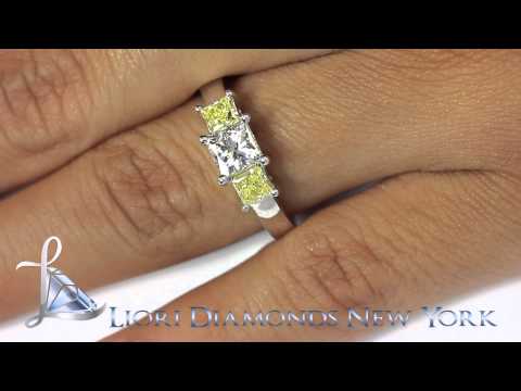 ER-0940 - 1.84 Carat Fancy Yellow & White Princess Cut Three Stone Diamond Engagement Ring