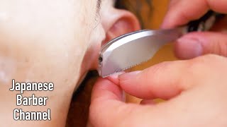 Straight razor face shaving by a Female Japanese barber / No Talking / BGM / BARBER HIROSHI
