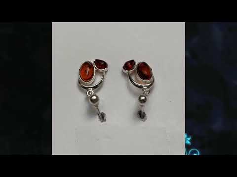 Cognac Amber Sterling Silver Stud Earrings With Silver Ball Stud Accents