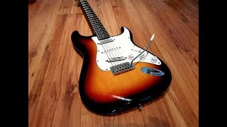 Video thumbnail for Harley Benton ST-20, Dragonfire Duo Rails Pickups and stainless steel saddle upgrade, Mooer Preamp by joewebrocks