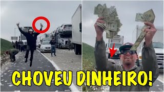Chuva de dinheiro de carro forte cobre rodovia nos Estados Unidos!
