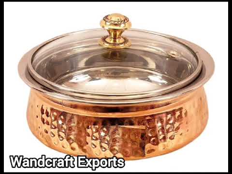 Wandcraft Exports Steel Copper Casserole Dish Serving Food Daal Curry With Glass Lid