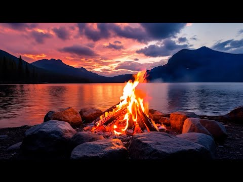 Tranquil Fire Sounds 🔥 Cozy Bonfire by the Lake for Sleep