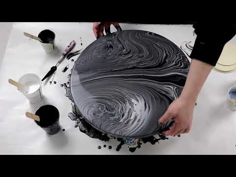 (410) Black, White and Silver Tree Ring Pours! Acrylic Pouring Technique