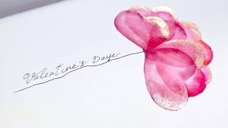 Painting EASIEST Watercolor Valentine's Day Card Tutorial: transparent pink heart flower