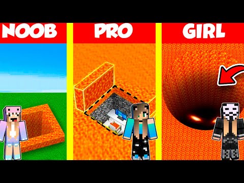 Minecraft Battle: LAVA TUNNEL HOUSE BUILD CHALLENGE - NOOB vs PRO vs GIRL / Animation