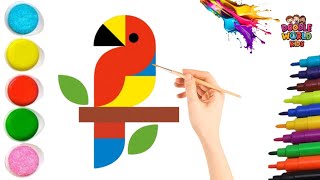 How to Draw Parrot 🦜 in Geometric Style | Shapes Art for Kids | Learn with Fun | Doodle World Kids