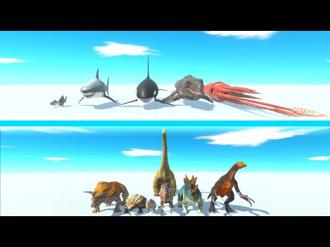 AQUATICS Team vs HERBIVORE DINOSAURS Team - Animal Revolt Battle Simulator ARBS
