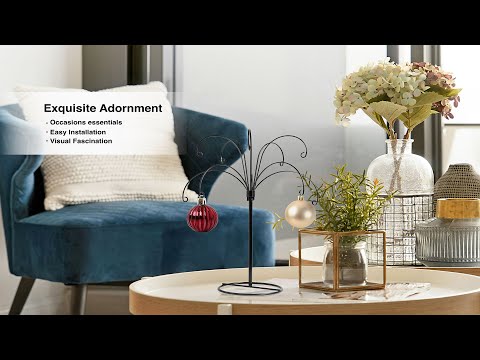 HOHIYA 2-Piece Ornament Display Stand 13.5 Inch Heavy Duty Hanging Ornament Holder Black Metal Display Stand for Glass Baubles Crystal Ornaments Easter Eggs and Holiday Collectibles video
