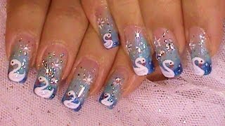 " Dreaming Of Swans "  Blue Ombre Nail Art Design Tutorial Video