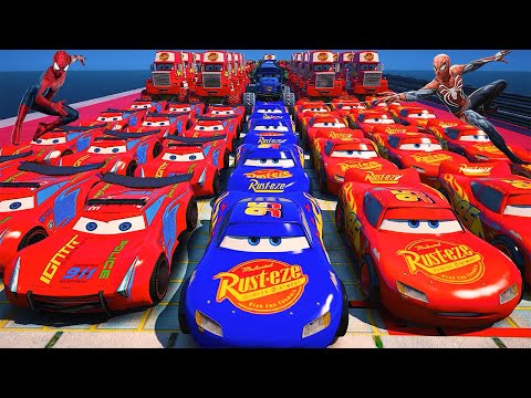 GTA 5 SPIDERMAN Cars Challenge Lightning & Monster McQueen Jackson Storm Miss Fritter & Friends Cars