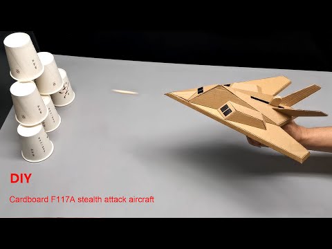 How to make Cardboard F117 Nighthawk Aircraft that Shoots– DIY F117 Cardboard Airplane Crafts