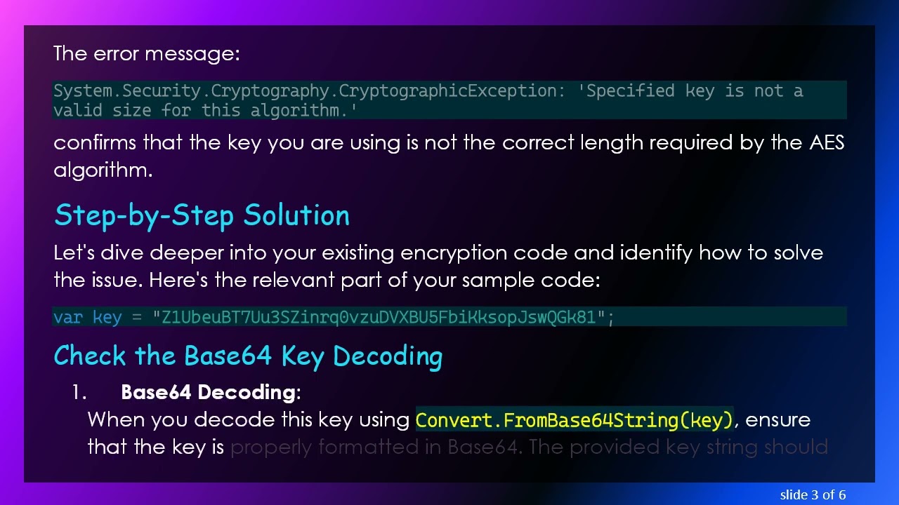 Resolving the Key Size Error in AES Encryption using C#