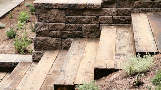 Recycled Railroad Tie Stairs and Allan Block Wall