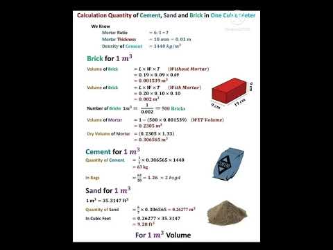 How to Calculate quantity of Cement, Sand & Bricks in one Cubic meter#siteengineer#civilengineering