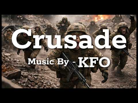 Video thumbnail titled "Crusade," music by KFO, over an image of monkeys in soldiers uniform walking through a smoky battlefield.