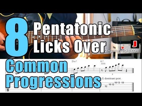 Pentatonic Guitar Licks Over Common Jazz Chord Progressions - 8 Exercises With Tabs