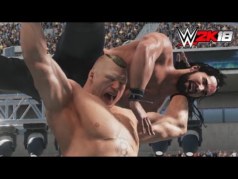 WWE 2K18 - Gameplay PS4 Pro / Xbox One Brock Lesnar vs Seth Rollins Hell in a Cell match
