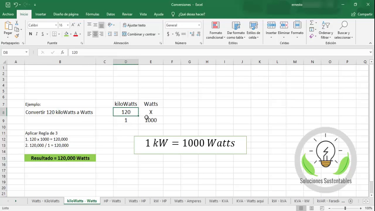 Convertir kiloWatts a Watts (kW a W)