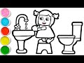 Washing Hands Picture Drawing, Painting, Coloring for Toddlers and Kids | Watercolor Tips #169