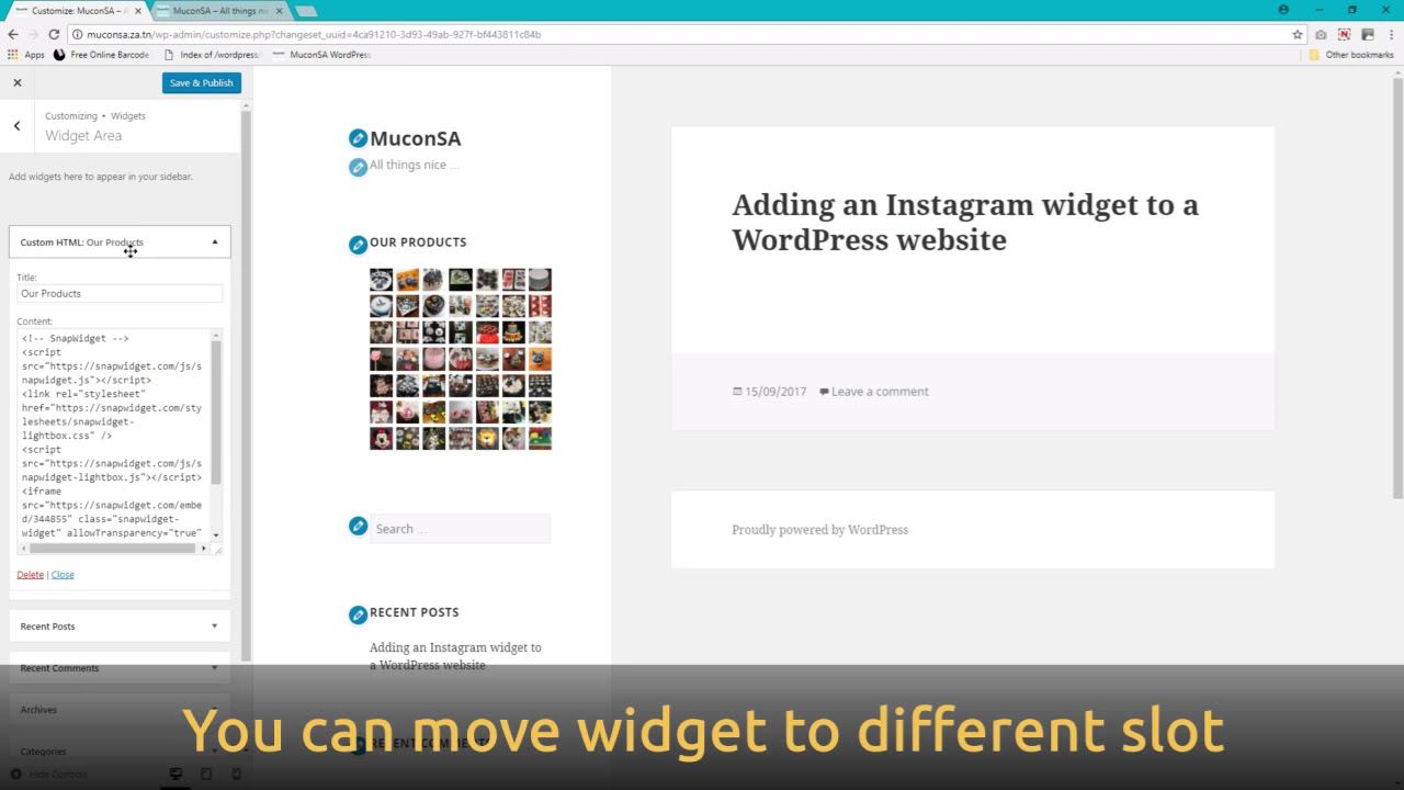 Adding a SnapWidget Instagram widget to your Wordpress website using the Twenty Fifteen theme