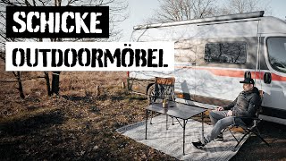 Bequem wie zu Hause - schicke Campingstühle mit Tisch und Outdoorteppich