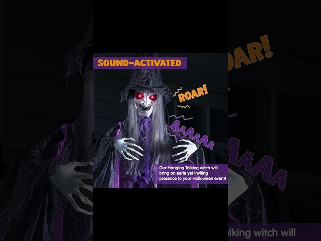 Vídeo relacionado con JOYIN Decoración de Bruja Parlante Colgante de 183 cm (Verde) con Ojos Iluminados y Función de Activación de Sonido para Decoración de Casa Encantada de Halloween