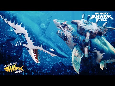 MEGA MAX VS VETERAN GREAT WHITE SHARK - DOUBLE HEAD SHARK ATTACK VS HUNGRY SHARK WORLD