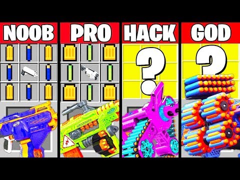 Minecraft Battle: NERF GUN WAR CRAFTING CHALLENGE - NOOB vs PRO vs HACKER vs GOD ~ Funny Animation